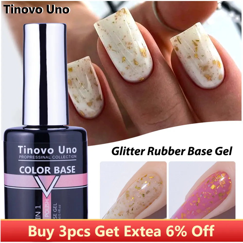 

Tinovo Uno Rubber Base Gel for Nails Art 12ML Glitter Shimmer Semi Permanent UV Primer Color Base Coat Gel Varnish Manicure Lak