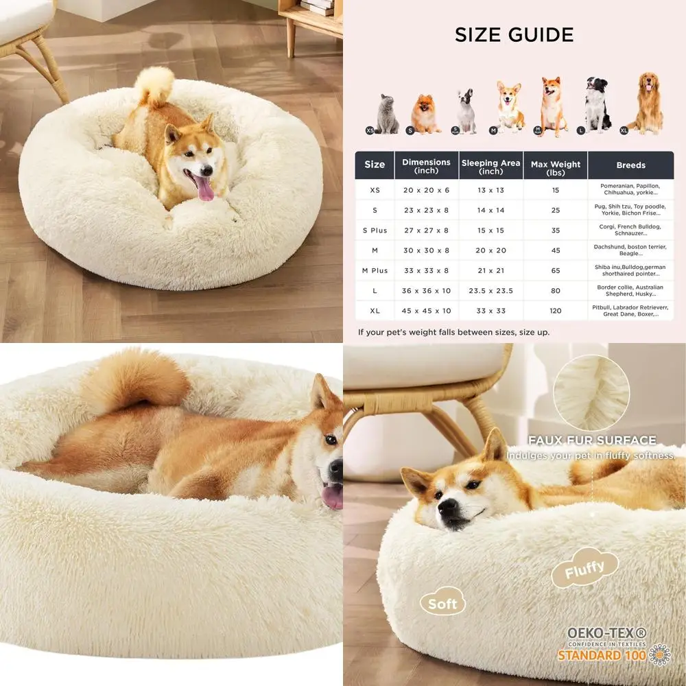 

Ivory Plush Round Dog Bed, Washable Medium Size, Suitable for Pets up to 45 lbs
