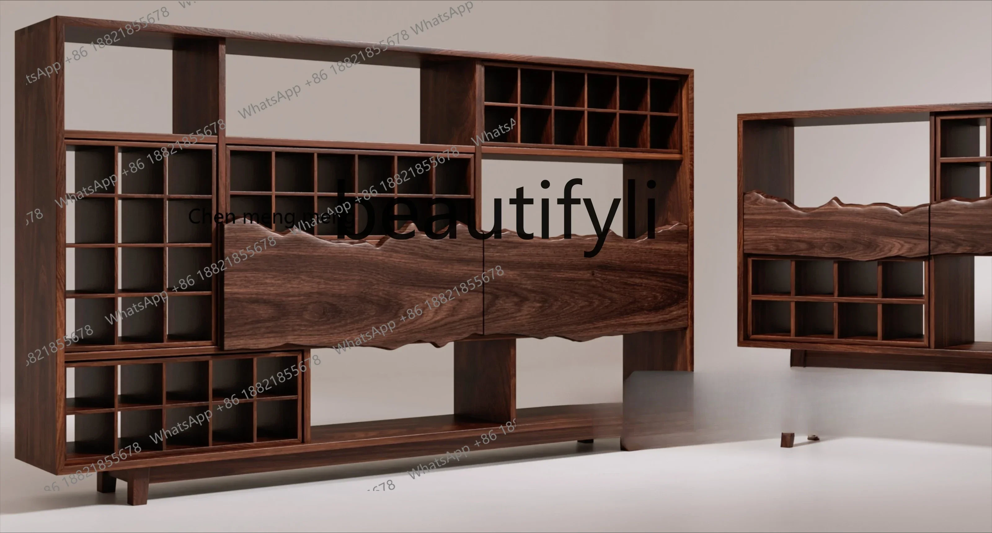 K182Wabi Sandy Wind Ridge Line Cabinet Solid Wood Side Cabinet Storage Rack