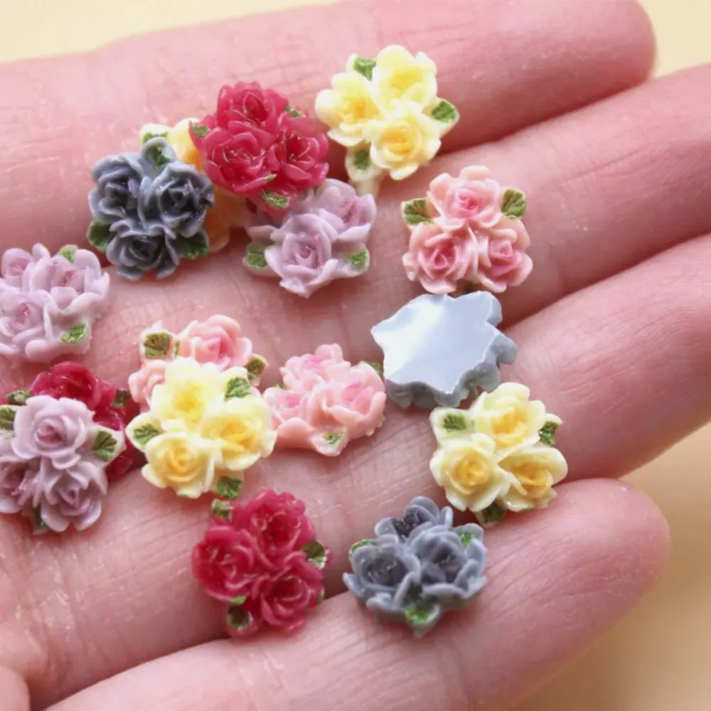 30pcs 3D Bouquet Flower 3 Rose Camellia Nail Charm Accessories Mixed Color DIY Flat Bottom Flower DIY Nail Decoration Supplies