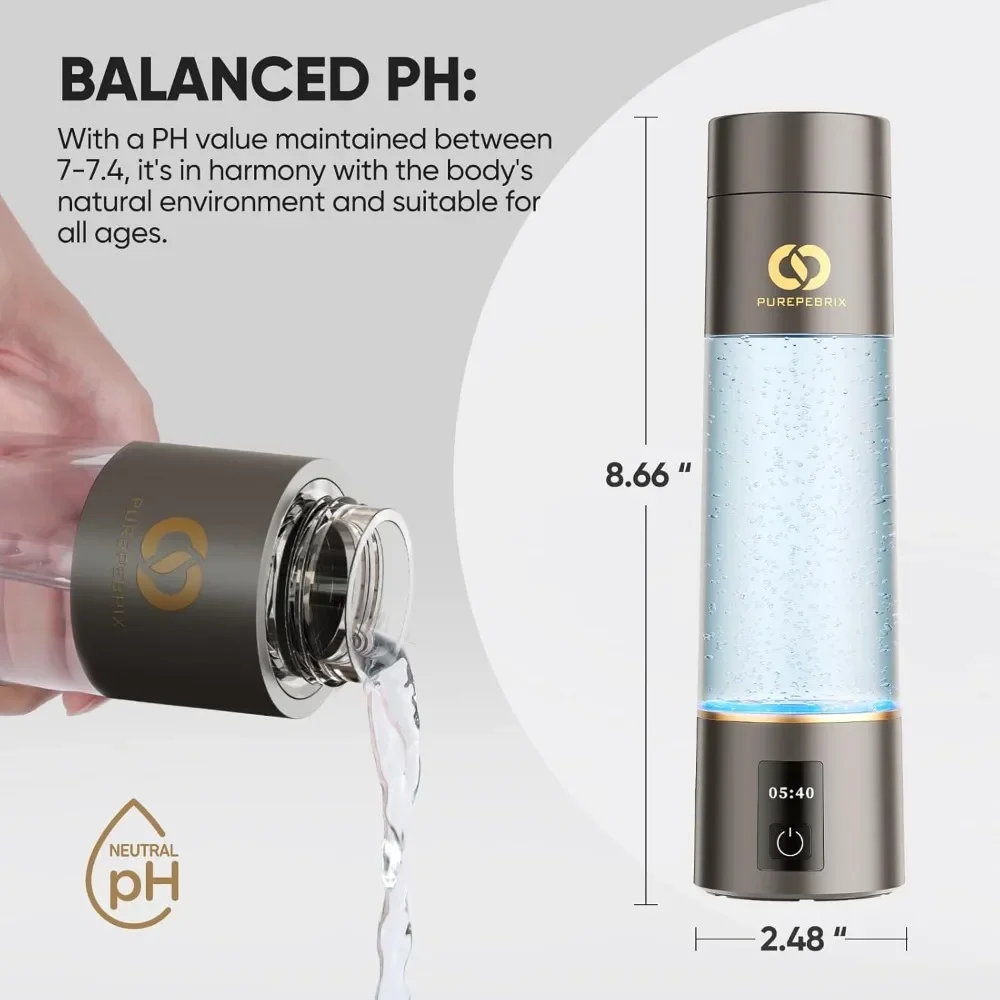 Hydrogen Water Bottle, 4400ppb Alkaline Generator with SPE/PEM Tech,  Free. Enhances Hydration, Metabolism, & Immunity