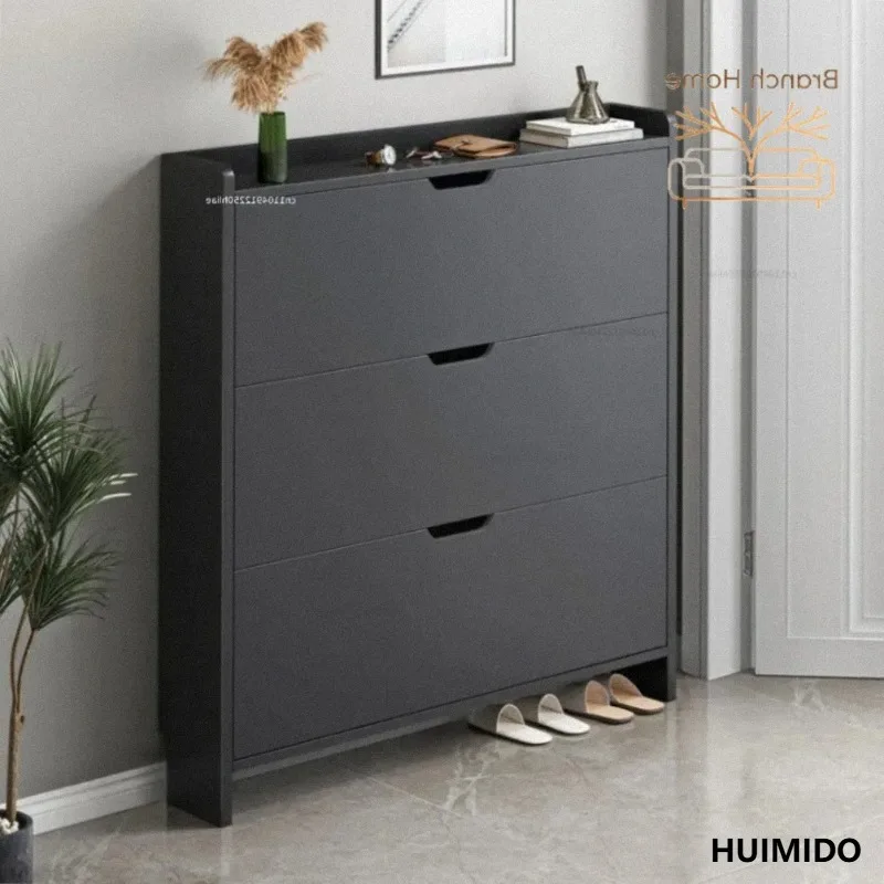 Ultra Thin Shoe Cabinet 17cm Slim Flip Drawer Narrow Space Saving Entryway Storage Modern Minimalist Hallway Organizer