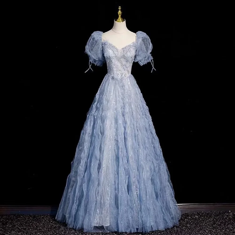 

Customized ZJ4072 Summer New Long Sequined V-neck Princess Sleeve Grand Evening Dress Fashion Banquet Performance Vocal