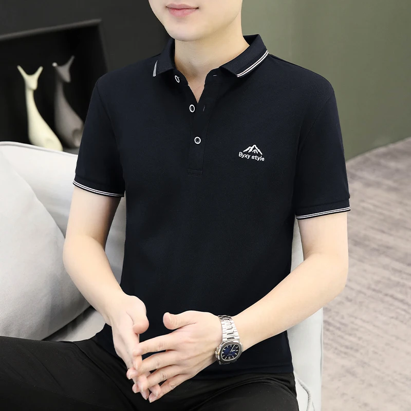 2026 Summer Tops Minimalist Men Polo Shirt Solid Regular Fit Short Sleeve Work Meeting Male TShirt Stylish Size 4XL