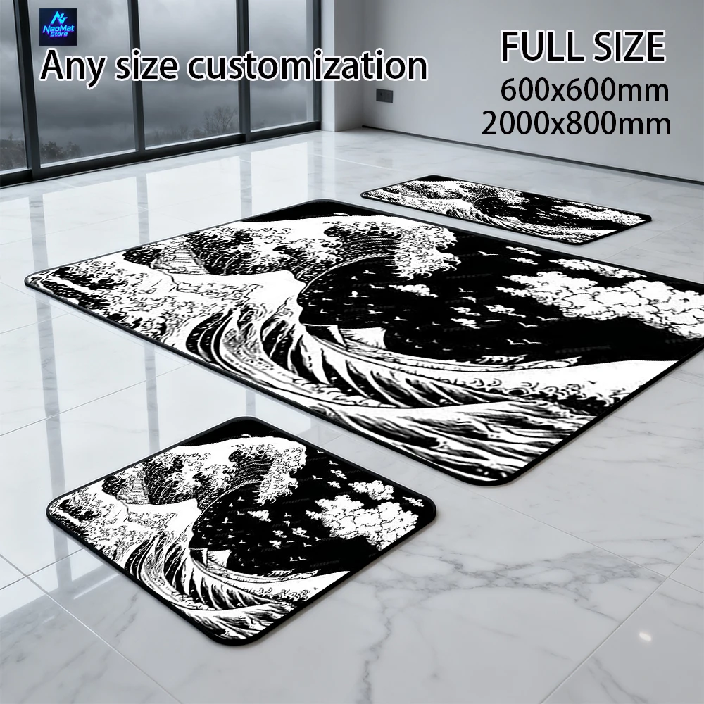 Great Wave Mouse Pad Kanagawa  - Desk Setup Black And White 评论和价格