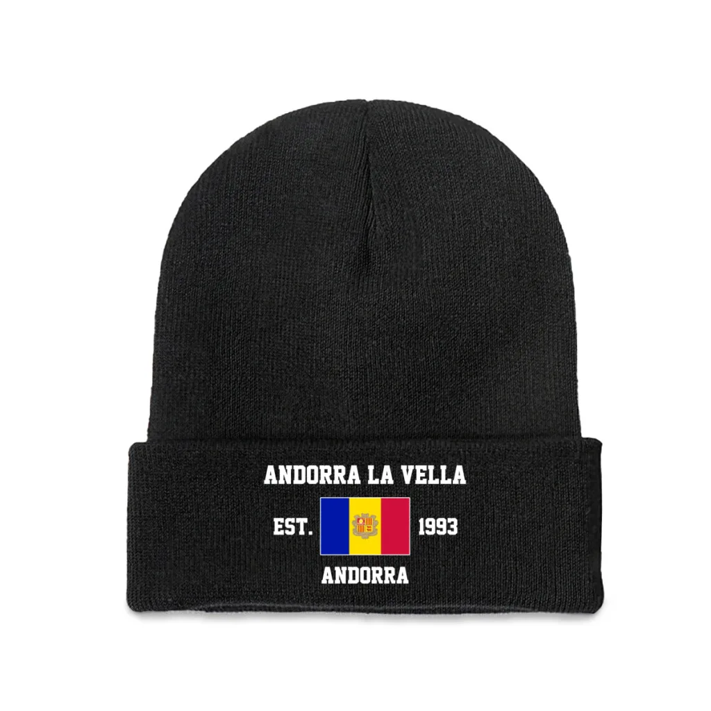 Andorra EST.1993 Andorra La Vella  Capital Men Women Unisex Knitted Hat Winter Autumn Print Beanie Cap Warm Bonnet