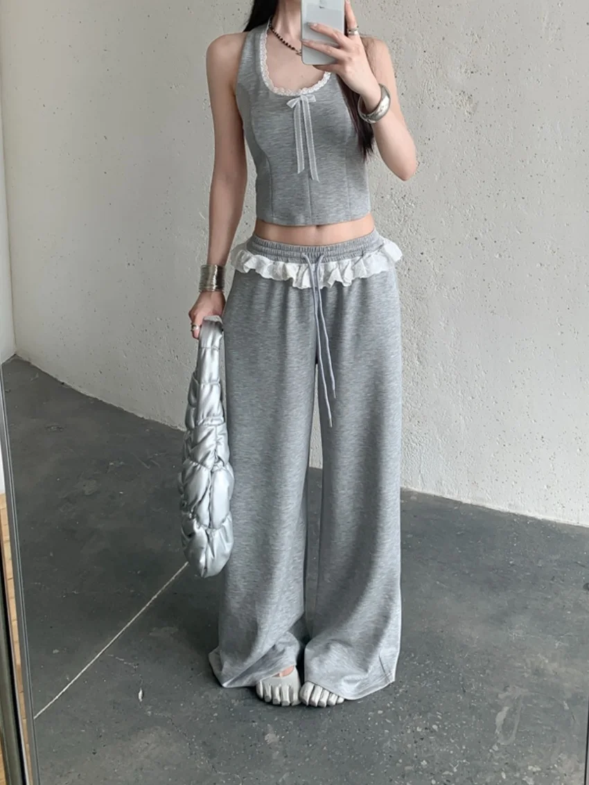 Alien Kitty Sports Women's Wide Leg Sweatpants Loose Summer 2026 High Waist Drawstring Y2K Casual Sexy Streetwear Tanktops Sets