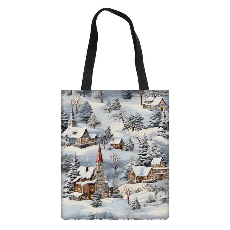 Noisydesigns 2023 Christmas Tree Bags Women Shopping Handbags Snow Scene Printing Santa Claus Canvas Bags Cute Shopper Tote Bag