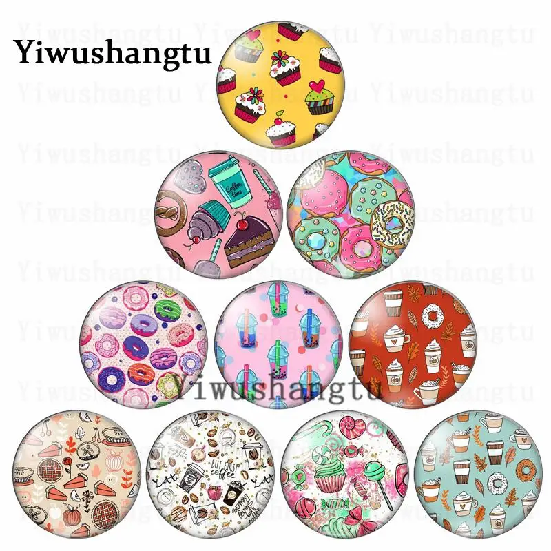 Delicious sweet food desserts cakes donuts 12mm/20mm/25mm/30mm Round photo glass cabochon demo flat back Making findings