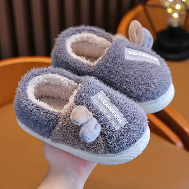 Children\'s Cotton Slippers Autumn Winter Indoor Anti Slip Soft Sole Kids Shoe Cute Cartoon Warm Home Shoes Boys Girls Fur Slides