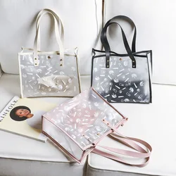 New Fashionable and Personalized Printed Bag Fresh and Sweet Tote Bag Translucent Shoulder Bag One Piece for Sending Women's Bag