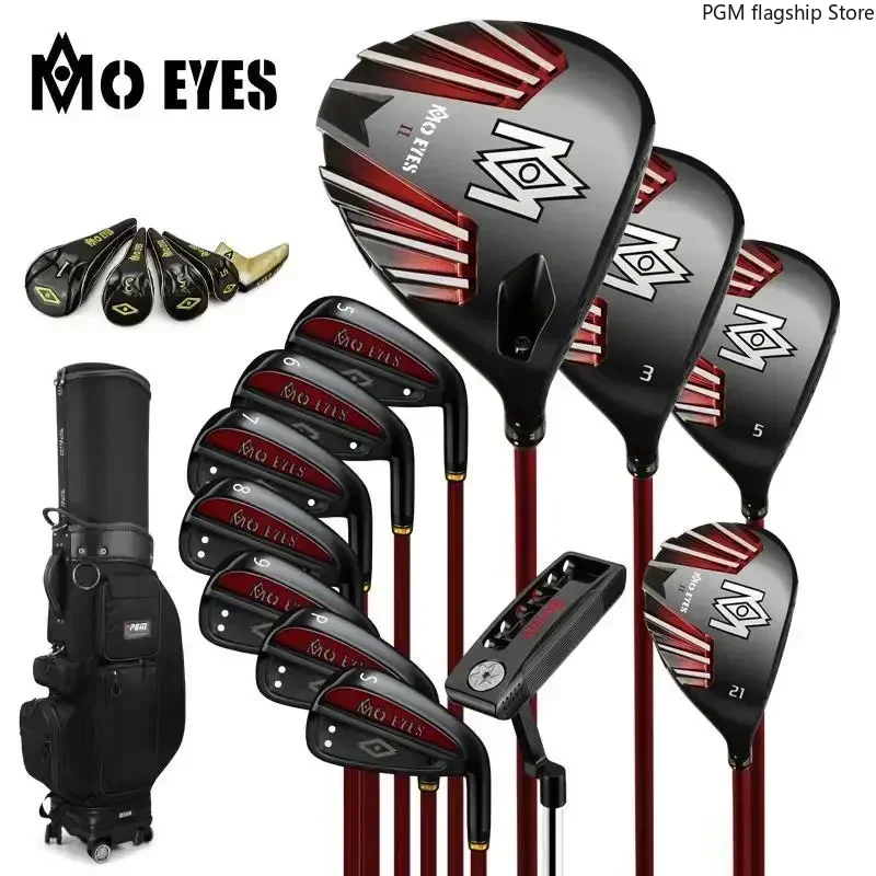 PGM Magic Eye Golf Club Set, 12 Pieces, Super Professional Tool, High Rebound Titanium Driver, Comes with Telescopic Bag MTG028