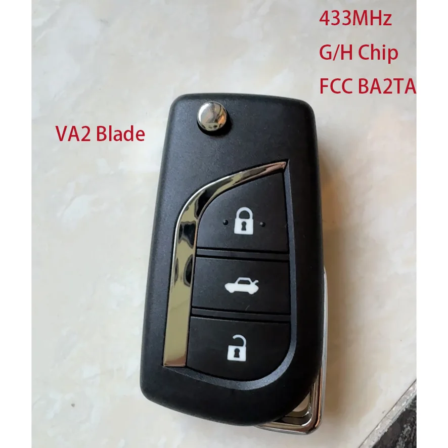 For Toyota RAV4 Vios Hilux Yaris FCC BA2TA G/H Chip 433MHz Car Remote Key GQ4-73T HYQ12BFA With VA2 Blade 3Buttons