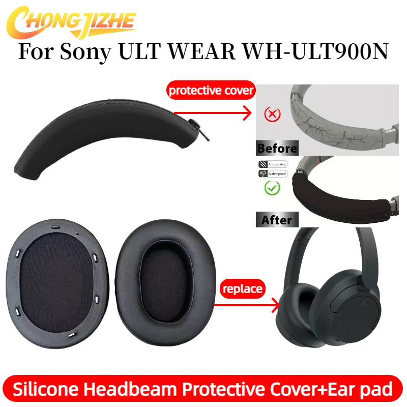 

CHONGJIZHE Replacement earmuffs with plastic / Silicone zipper head beam protective cover for Sony ULT WEAR WH-ULT900N headset