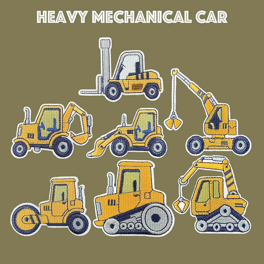 7Pcs/set  Engineering Vehicle Patches for Kids Clothes Backpack Hats DIY Embroidery Excavator Stickers Sewing Applique