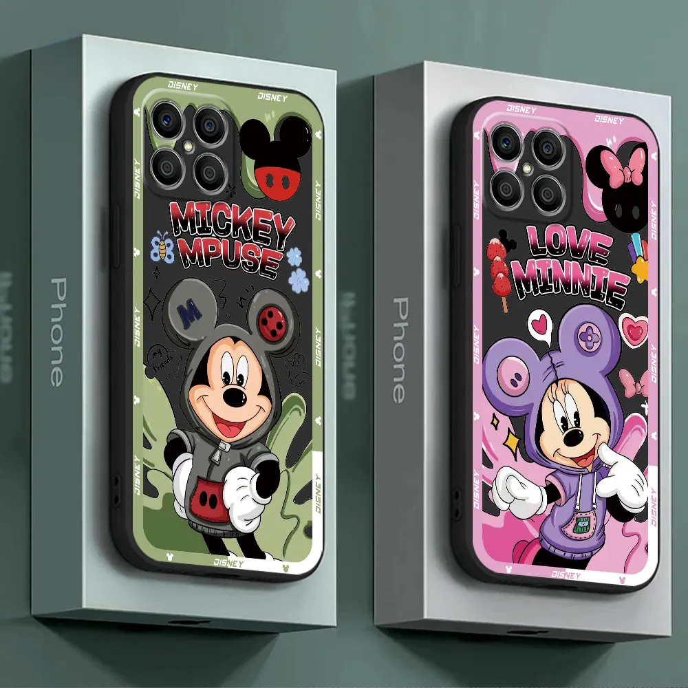 Disney Couple Mickey Minnie Black Soft Cover Bumper Case for Honor X8 X9a Magic5 Lite 70 X8a 90 Pro X7 X6 X6a 8X Magic5