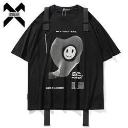 Hip Hop Fashion Print T-Shirt Mens Ribbon Design Loose Short Sleeve T Shirt 2022 Streetwear Cotton Harajuku Tshirt Tops WB781