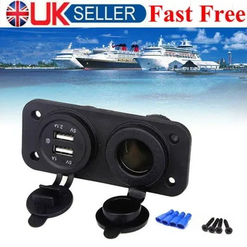 캐러밴 듀얼 USB 소켓 어댑터 충전기, 캠핑카 밴 담배 라이터, 영국, 12V, 24V, 1PC
