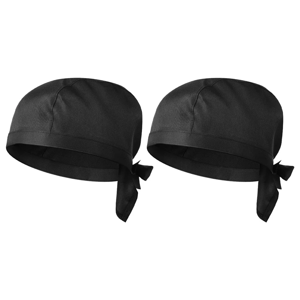 2 Pcs Chef Hat Welding Caps Ties Sleep Hair Bonnet with for Men Catering Skull Cook Uniform Headgear Barbecue