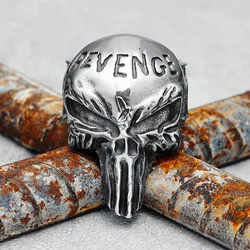 Revenger Skull Men Rings 316L Stainless Steel Punk Rock Demon Revenge Rap Party for Biker Rider Male Boyfriend Jewelry Best Gift