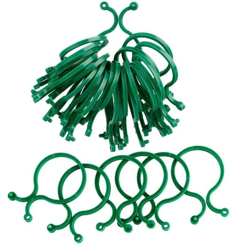 50/150/300Pcs Garden Plant Clips For Vegetable Growing Upright Plant Holder Green Plastic Bundled Ring Garden Stand Vine Support