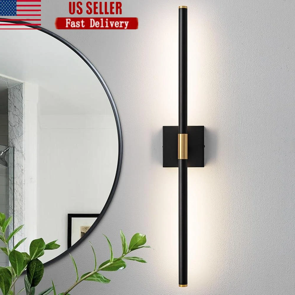 

30 Inch LED Bathroom Vanity Light Fixtures Dimmable Modern Sconce Energy Saving Over Mirror Rotatable Black Gold Design