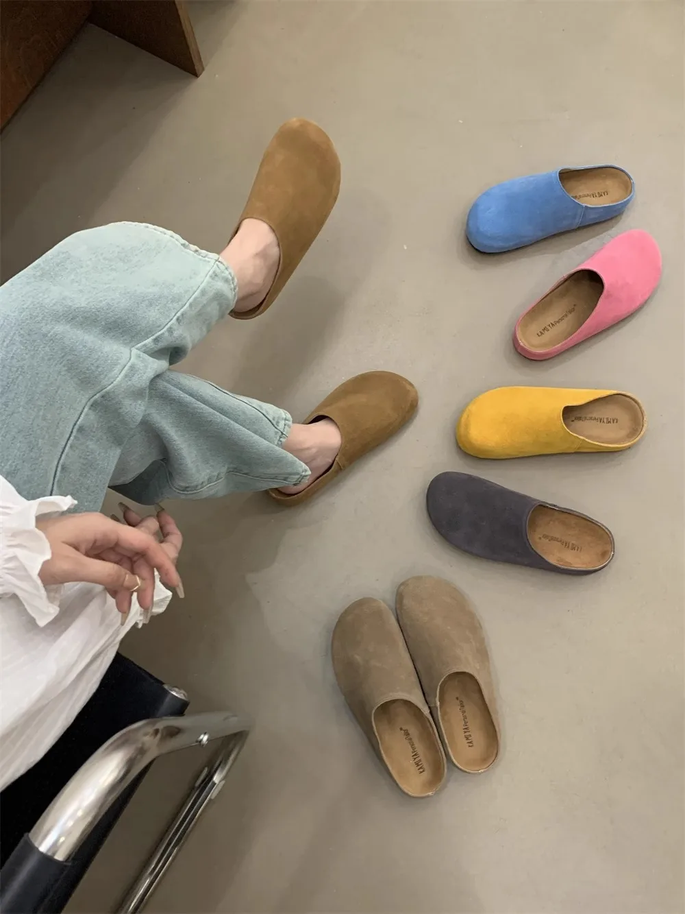 Low Sandals Woman Leather Shoes Lady 2024 Summer Heels Buckle Strap Nubuck Suit Female Beige Low-heeled Comfort New Girls Clogs