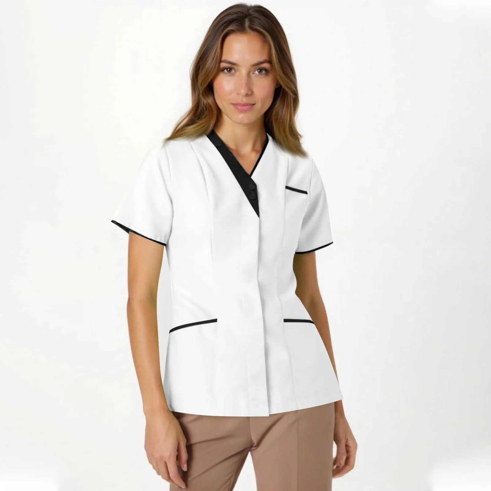 Scrubs mundury medyczne damskie tunika z krótkim rękawem V Neck Scrubs topy mundury chirurgiczne do karmienia opieka zdrowotna odzież robocza bluzka