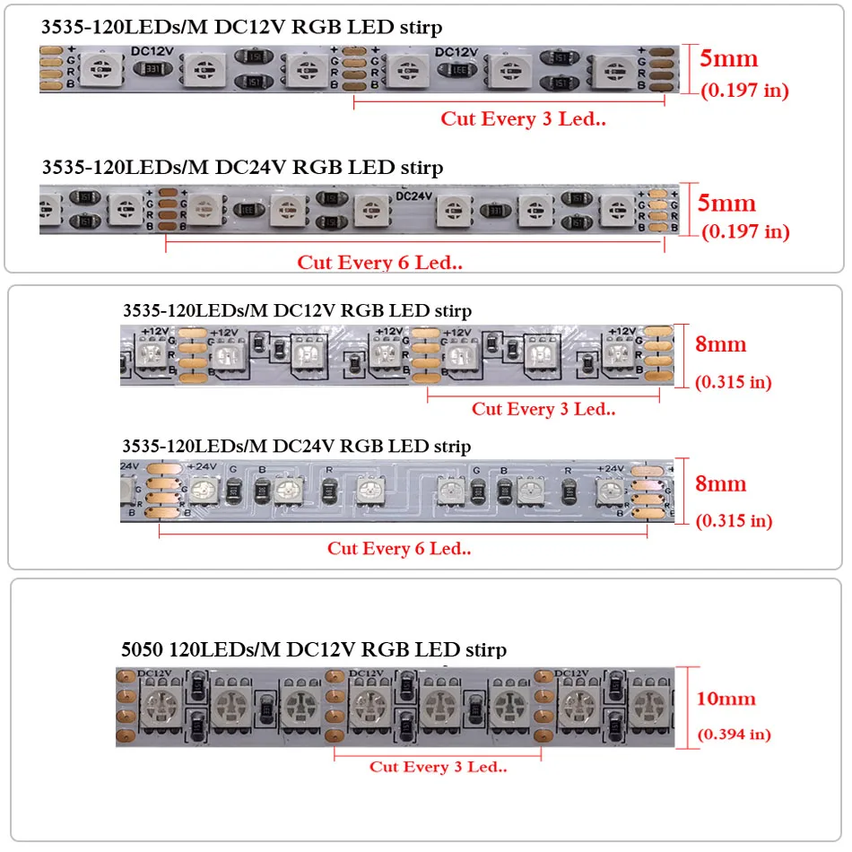 RGB LED stirp 3535 5050 SMD DC12V 24V 120LEDs/m RGB Flexible led Tape IP30 non-waterproof 5M /1 roll