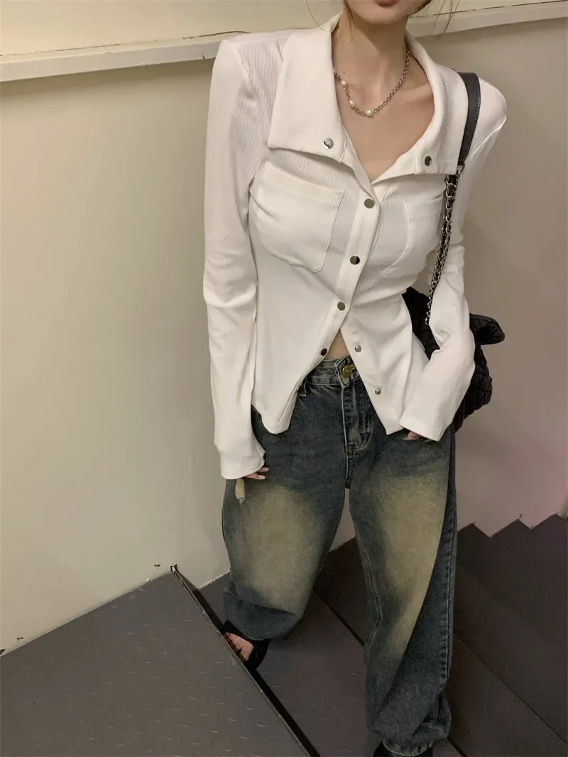 

Autumn Female Clothes Button Sweatshirts For Women Plain Coat Slim Nice Color Sweat-shirt Korean Harajuku Sweatshirt Streetwear