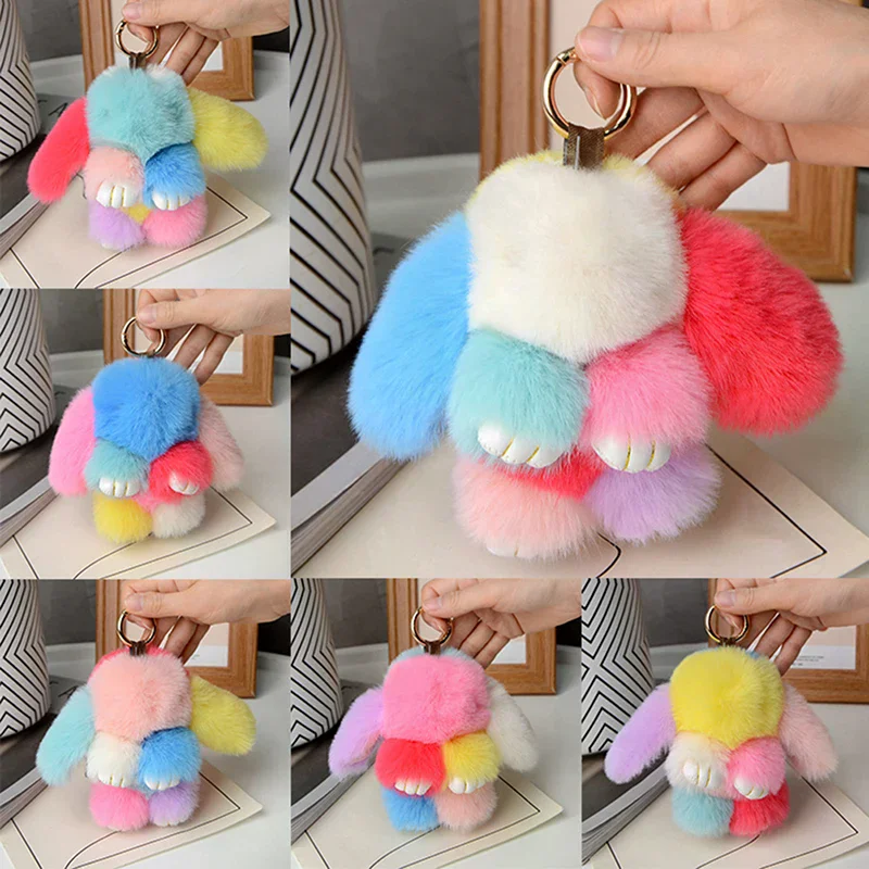 15cm 토끼털 키체인 여성 가방 자동차 키 체인 펜던트 장식품 가방 액세서리 선물