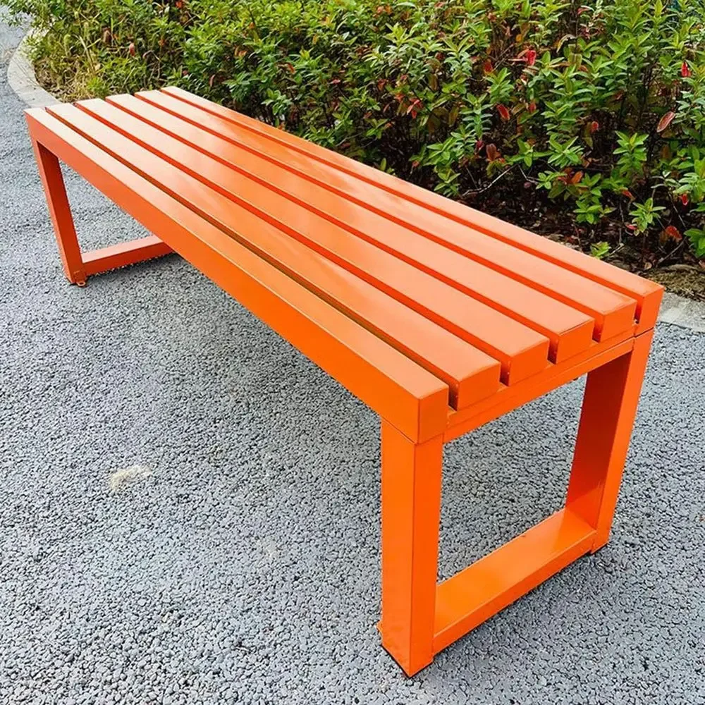 Outdoor Metal Patio Bench, Weatherproof 2-Person Garden Bench, Durable Steel Furniture, Orange, 59in