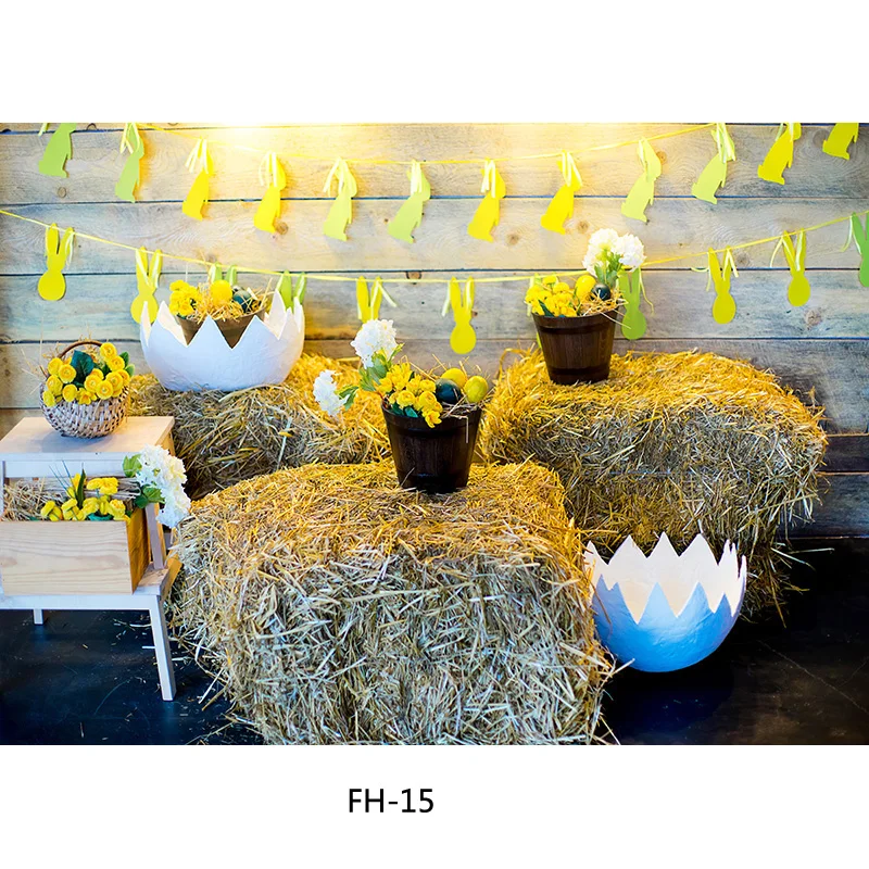 Spring Easter Photography Backdrop Rabbit Flowers Eggs Wood Board Photo Background Studio Props  2021318FH-01