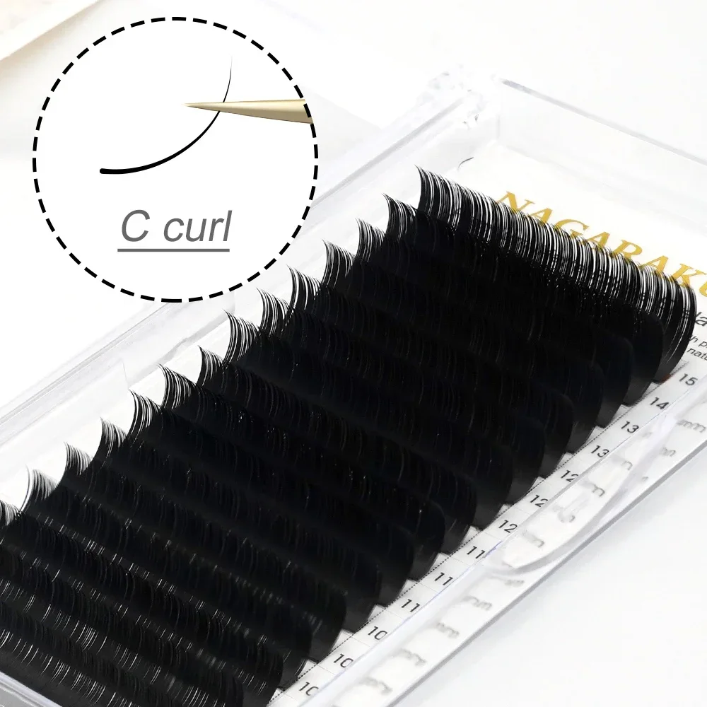 NAGARAKU 16 linhas de extensões de cílios elipse plana 0.20 preto fosco pontas divididas cílios postiços luz natural ferramentas de maquiagem macia