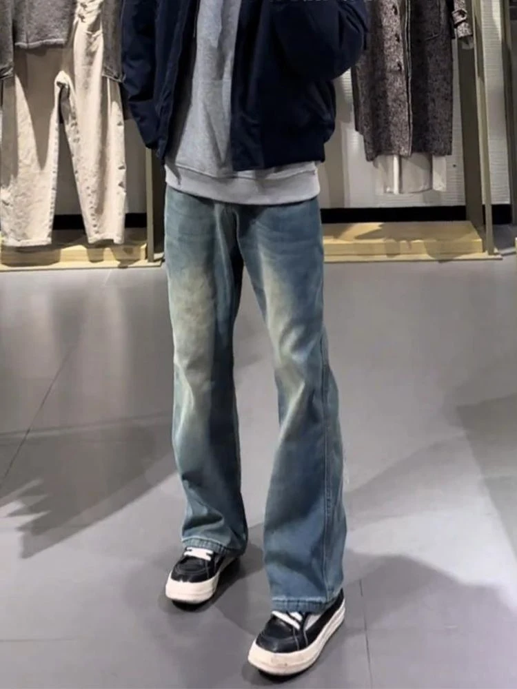 

Retro Blue Knife Jeans Men's Straight Narrow Trendy American High Street Pants Cleanfi Flared Pants Youth Fashion