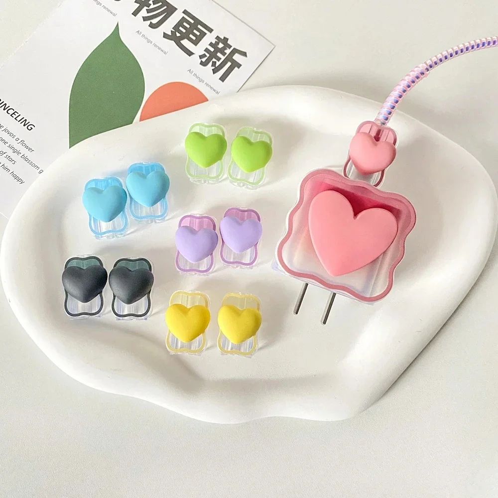 Charger Protector Cable Organiser for iPhone 14 13 Pro Max 18W 20W 3D Cartoon Love Heart Data Cable Management Cord Winder Kit