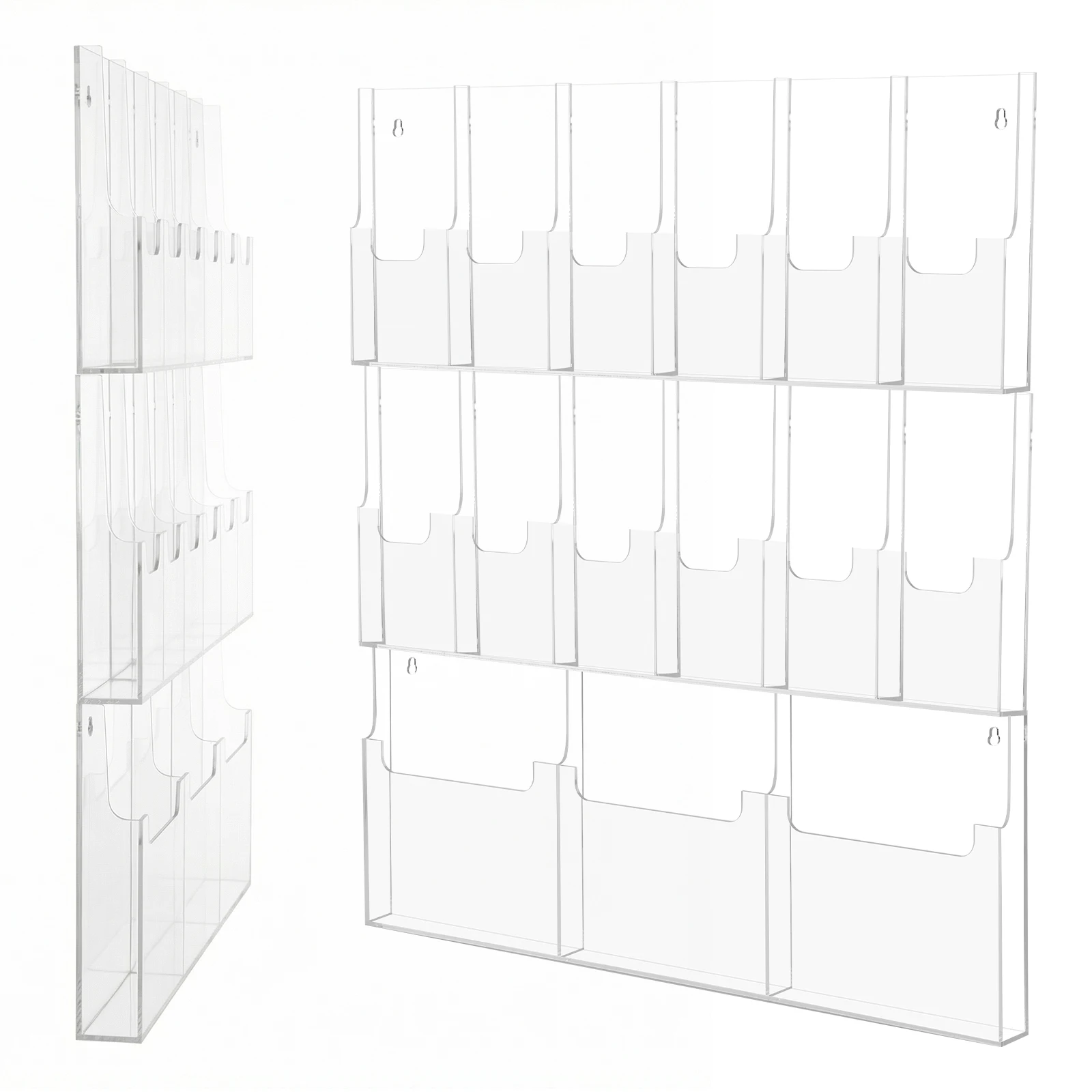 

18/15 Pockets Acrylic Wall Trifold Brochure Holder 6/3 Magazine Pockets 12 Pamphlet Pockets 10/5inches for Office Menu Advertise