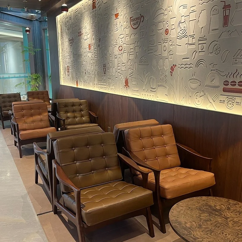 

Best Price Modern Solid Wood Leather Sofa Lounge Chair For Coffee Shop Restaurant Outdoor Living Room Use