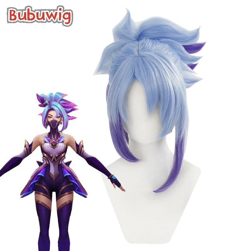 Bubuwig Rambut Sintetis Ali Wig Cosplay LOL Star Guardian Ali 40Cm Wig Ekor Kuda Wanita Warna Ungu Campuran Biru Panjang Tahan Panas