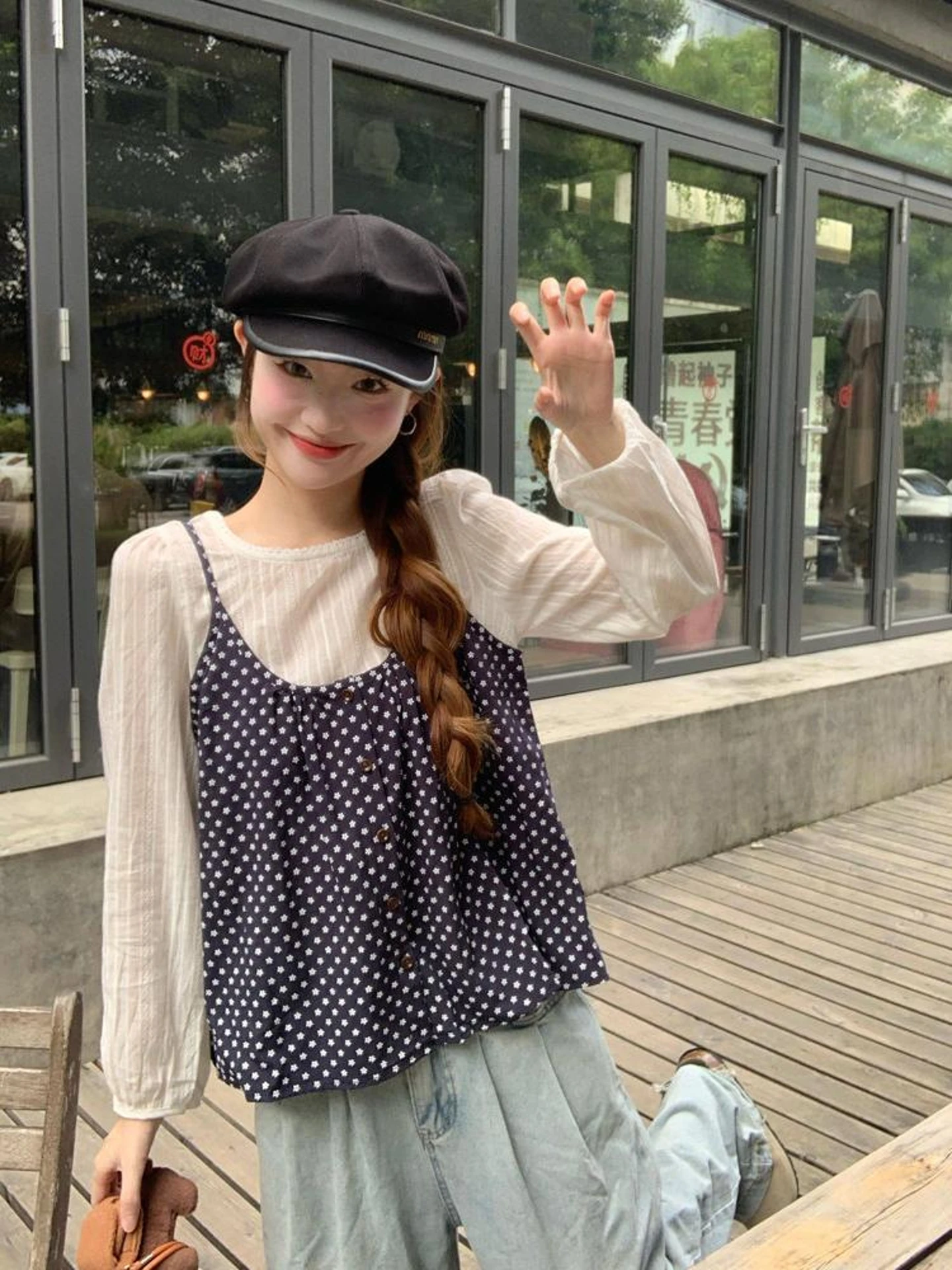 

Spring 2026 Sweet Sle Long Sve Floral Lace Patchwork Fake Two-Piece Blouse Women's Trendy Top Casual Loose Fit Youthful