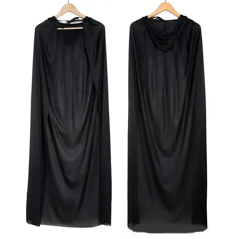 2026 New Party & Cosplay Dress‑Up Robe 165‑170cm Black Medieval Hooded Cloak Wicca Witchcraft Cape Halloween Costume Ornament