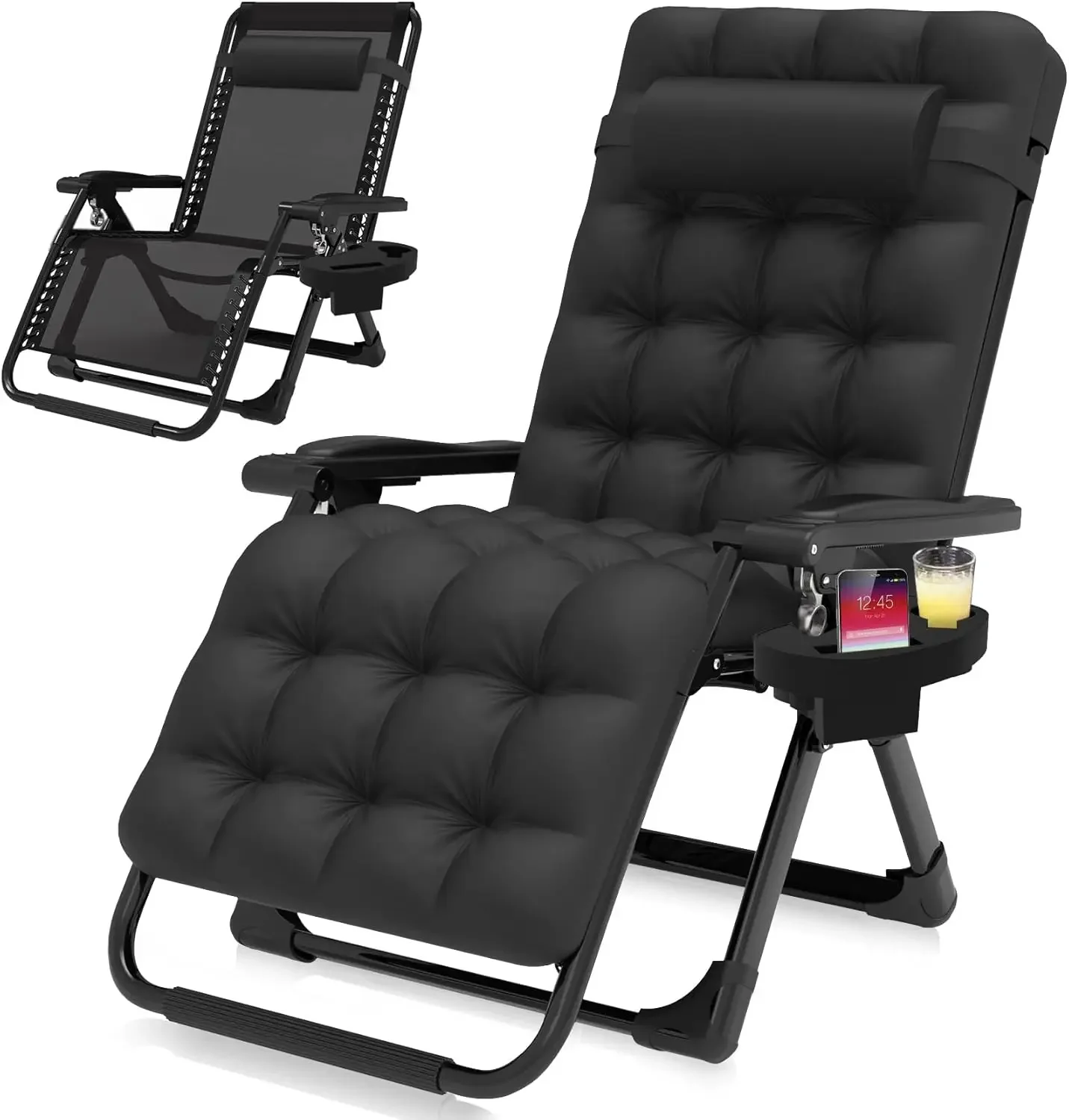 Zero Gravity Chair, Reclining Camping Lounge Chair w/Removable Cushion, Upgraded Lock and Cup Holder, Reclining