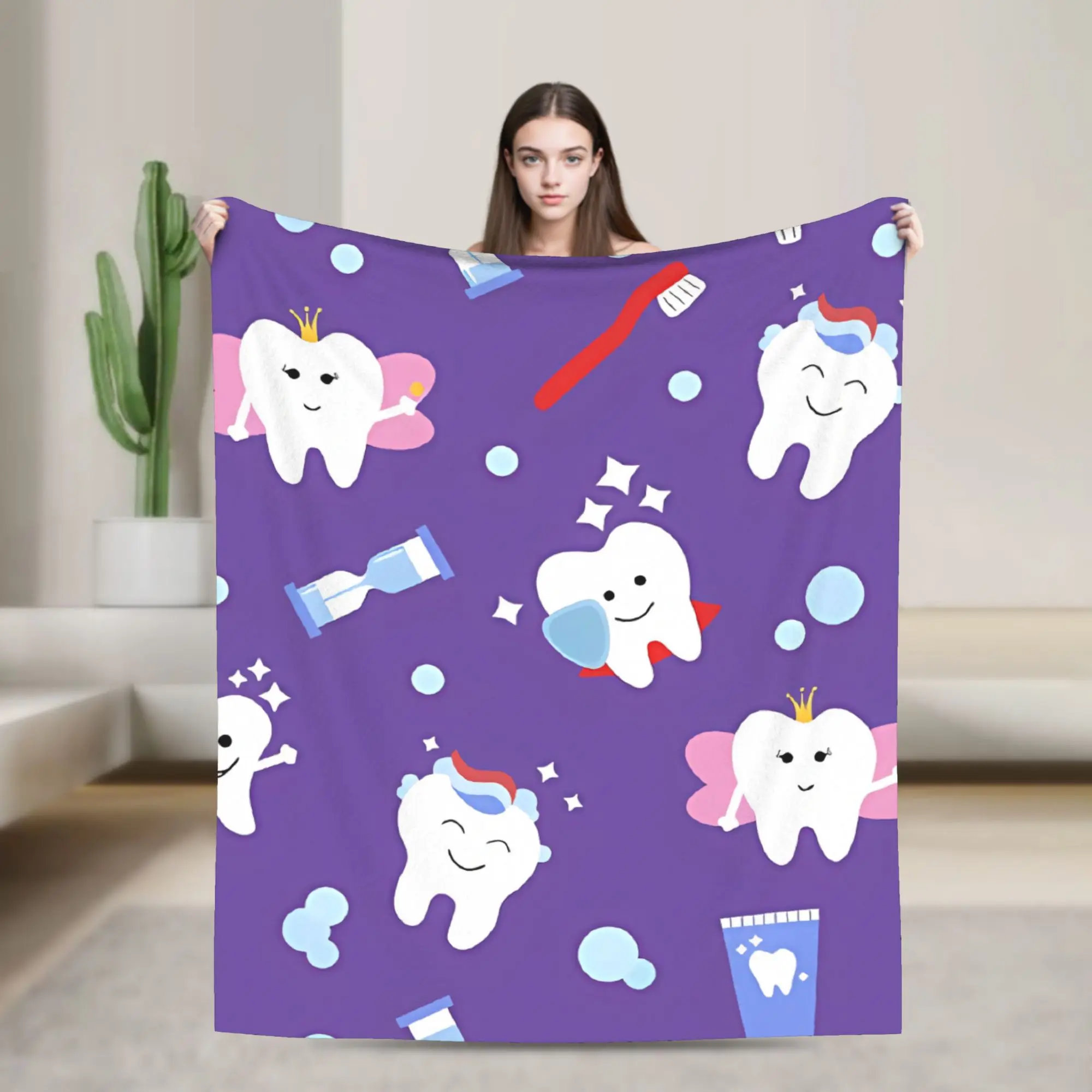Cute Tooth Light Blue Heart Super Warm Blanket  Travel Plush Bedding Throws Funny Living Room Flannel Bedspread Sofa Bed Cover