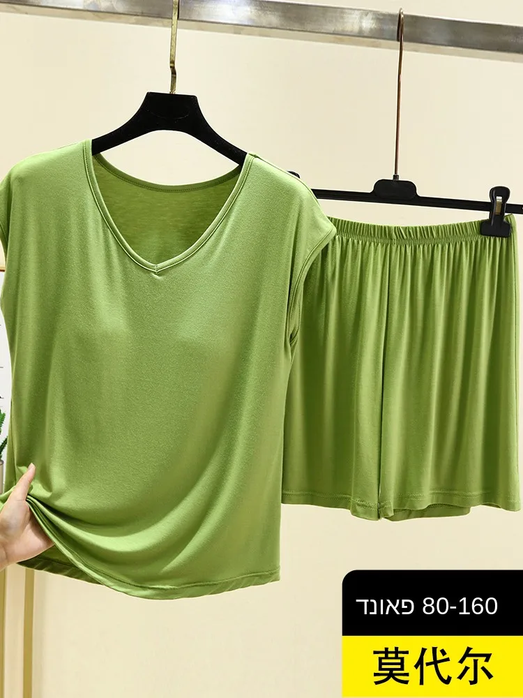 

July Deer Modal Sleeveless V-Neck Sleepwear Loose Fit Summer Home Clothes Thin Short Pants Two-Piece Set plus Size Nightgown