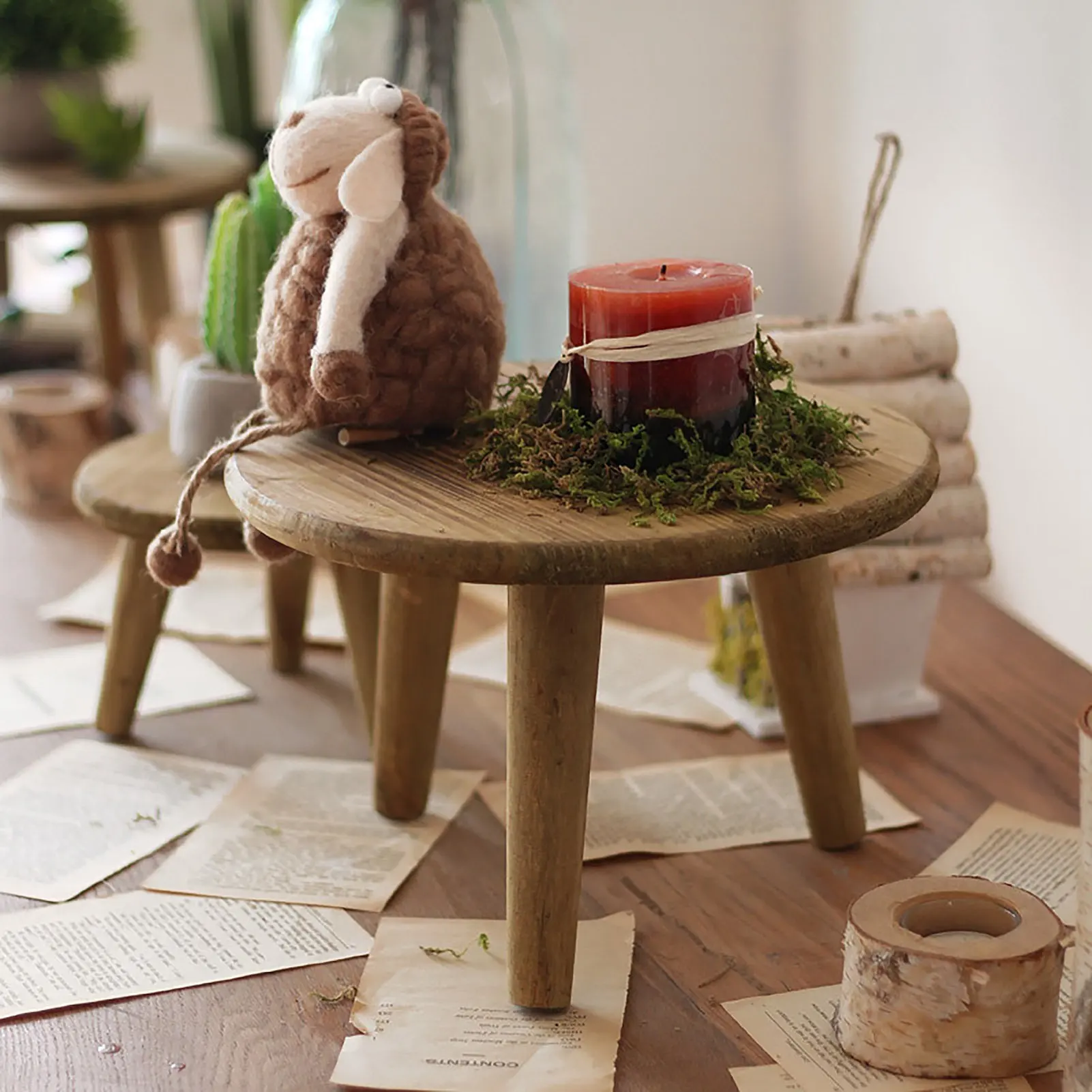 デスクトップ装飾用収納スツール-バルコニー花台-木製植木鉢スタンド-ガーデンオーナメント-様々な撮影用小道具
