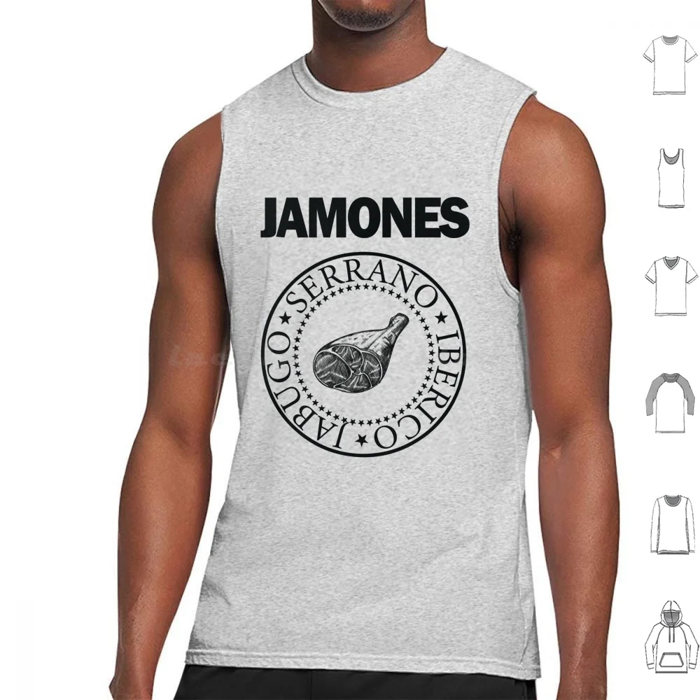 Camisetas sin mangas versión negra de Jamones, algodón, Punk, música, tipografía, Jamón curado, Jamón español, Jamón Serrano, Ibérico, Jabugo