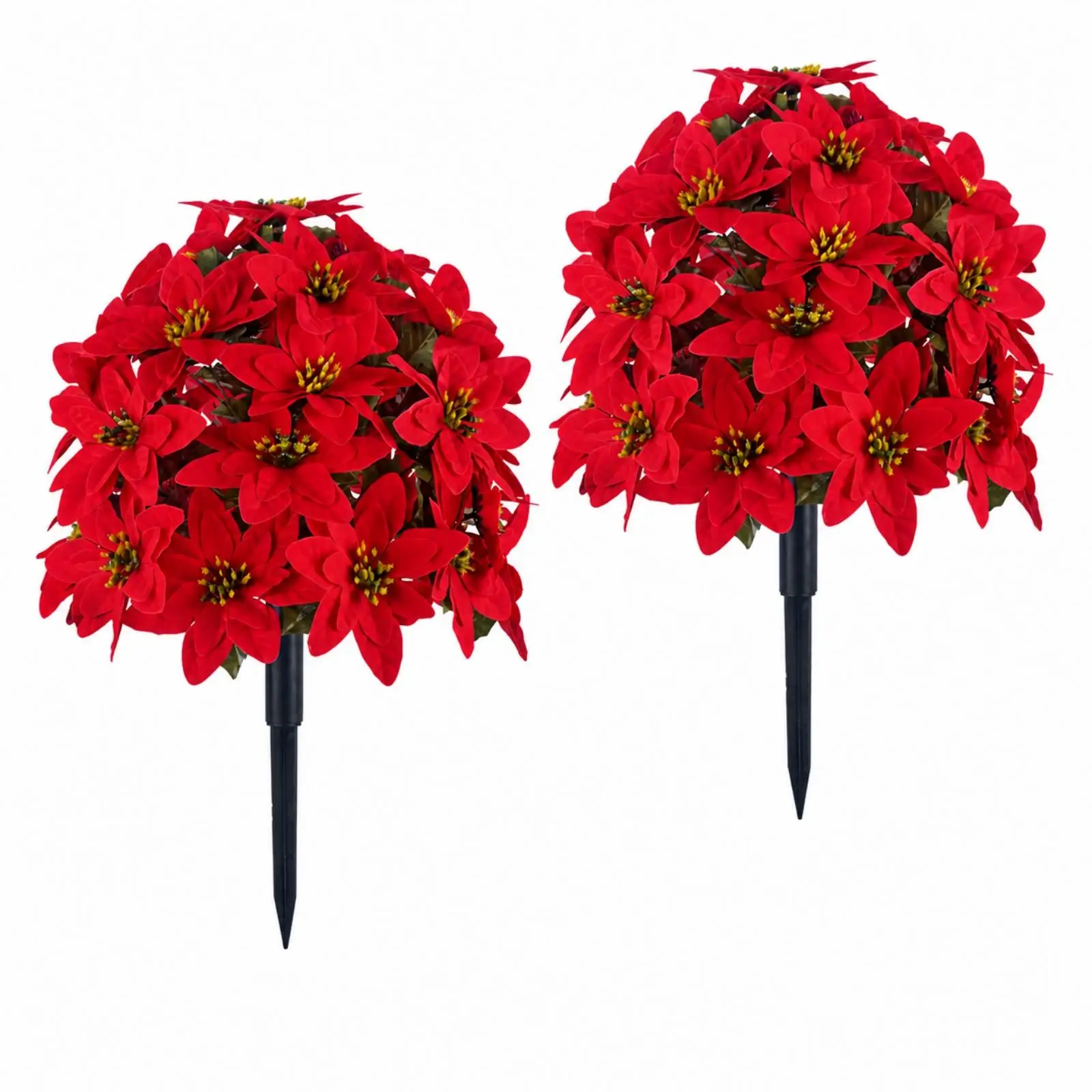 Decorative Artificial Poinsettia Tree Outdoor Festive Flowers with Stake for Garden Planter Patio Porch Holiday Season Decor