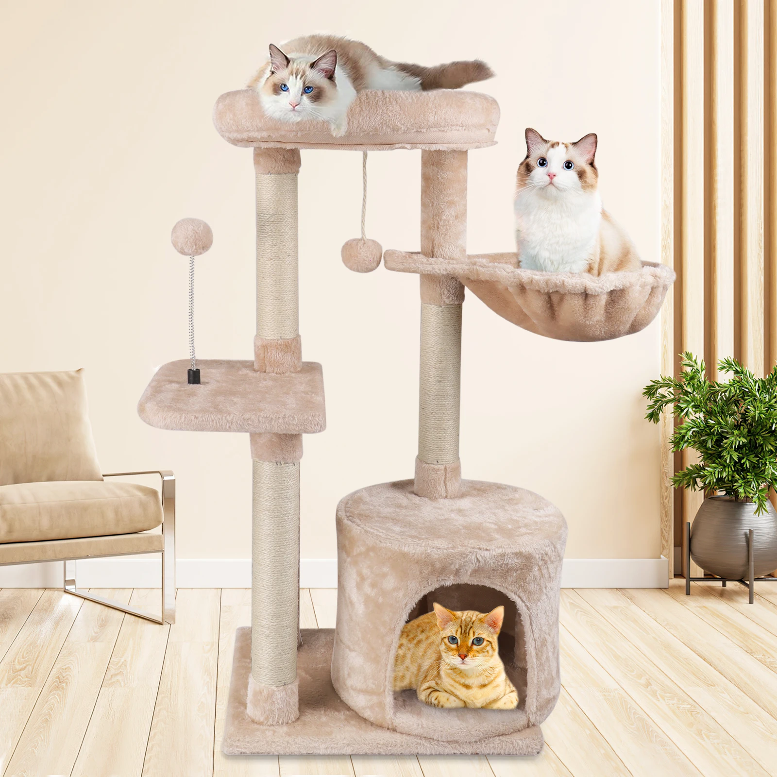 Multi-level Cat Scratching Tree Cat Toy with Home Cats Cat Furniture Entertainment Cat Tree Climbing Tower free shipping