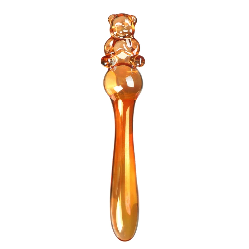 Cute Bear Head Glossy Glass Crystal Dildo Anal Plug Beads Fake Penis Vaginal Wand Sex Products For Women Lesbian Unisex Sex Toys