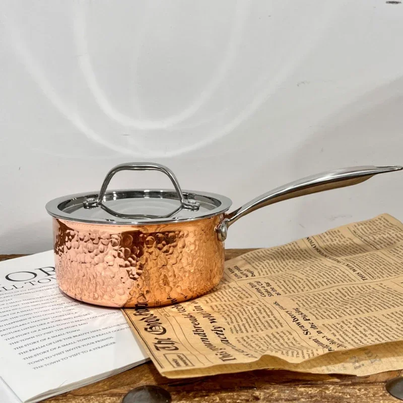 Red Copper Hammered Flanging Milk Pot with Lid Household Baby Food Supplement Small Copper Pot Non-Coated Non-Stick Pan